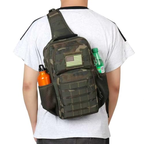 Image of Rover Sling Pack Tactical Shoulder Sling Bag Backpack with Bottle Holder Crossbody Chest Bag, Woodland
