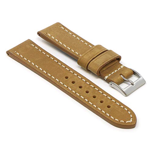 StrapsCo Vintage Leather Quick Release Watch Band Strap - Dark Sand - 18mm - Long Length