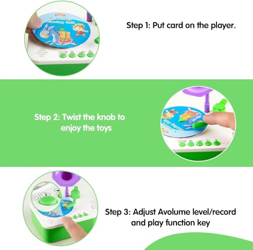 Image of Kids Gramophone with 95 Cards, Children's Phonograph Story Music Player Gift Boys Girls,Toddler Toys Early Childhood Educational Toy Gift Birthday 3-6 Years Old - Multicolor.