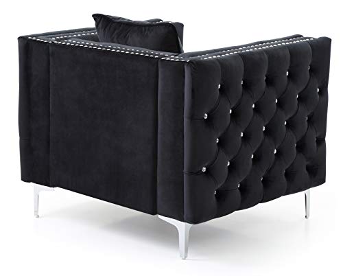 Sillón Tufted Diseño Piel Sintética Negro miniatura 5