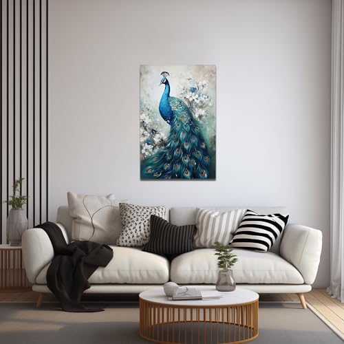 Qixiang Peacock Pictures Wall Decor Elegant Peacock Canvas Paintings Art Animal Paintings Prints Bedroom Decor Framed Ready To Hang(Peacock C,16.00 Inch X 24.00") thumb #1