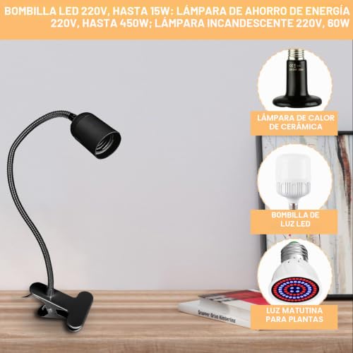 Pinza de luz E27 para solucionar la falta de espacio en escritorio, flexo ajustable negro 7