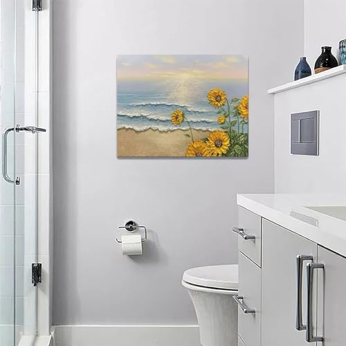 Sunflower Beach Decor Wall Art Coastal Ocean Waves Pictures Sunset Seascape Canvas Painting Nature Home Modern Artwork Decorations Framed for Bathroom Living Room Bedroom Office 16 x 12 inch - Image 5