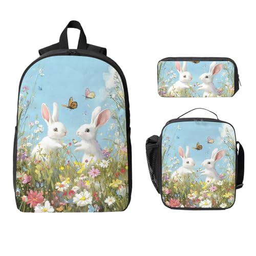 Bunny Backpacks 3 Pcs Lightweight Casual Backpack with Fun Graphic Cartoon Print for Travel Work