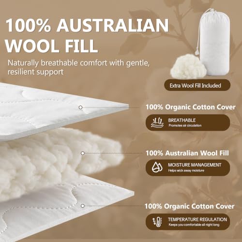 HOMBYS Natural Wool Pillow,Flat &Thin Wool Pillow for Sleeping,Cotton Cover by HOMBYS - Used condition - Image 4