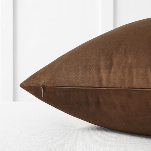 Image of Mixhug Set of 2 Cozy Velvet Square Decorative Throw Pillow Covers for Couch and Bed, Brown, 18 x 18 Inches