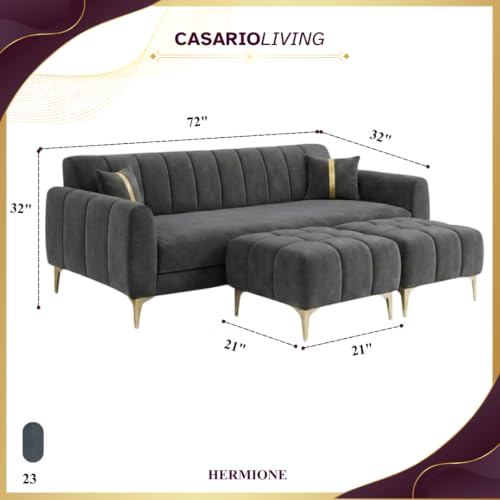 Image of Hermione 5 Seater L Shape Sofa Set with 2 Movable Ottoman | Flexible Left or Right Layout | Luxe Velvet Suede Fabric | Comfortable Seating | Modern Sofa for Living Room - Dark Gray