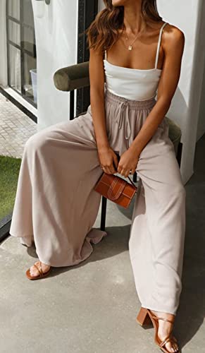 CHARTOU Women's Comfy Drawstring High Waist Wide Leg Casual Palazzo Culottes Pants3