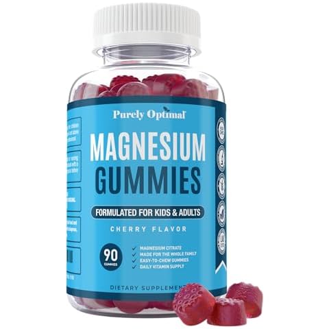 Purely Optimal Premium Magnesium Citrate Gummies for Adults & Kids - Supports Relaxation, Muscle & Nerve Function - Chewable, Non-GMO, Vegan, Gluten-Free - 90 Delicious Gummies Cover