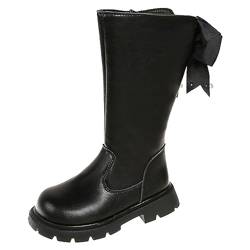 Girls Knee High Boots Low Heels Lug Sole Riding Boot Side Zipper Tall Bow Dress Booties for Toddler/Little Kid/Big Kid