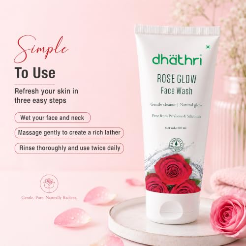 Image of Dhathri Rose Glow Face Wash | Gentle Daily Cleanser for Natural Glow | Removes Dirt, Oil & Impurities | Paraben & Silicone Free | Soap-Free Formula | 100 ml