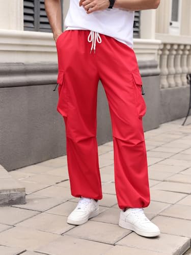 OYOANGLE Men's Baggy Cargo Pants Elastic Drawstring Waist Flap Pocket Y2K Hip Hop Trousers4