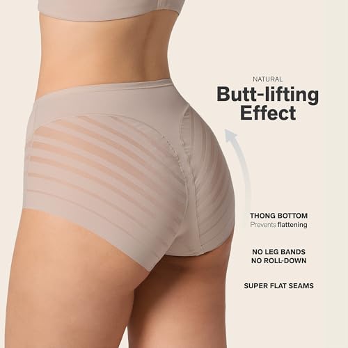 Leonisa High Waisted Invisible Tummy Control Shapewear for Women - Stripe Lace Ladies Underwear Panties3