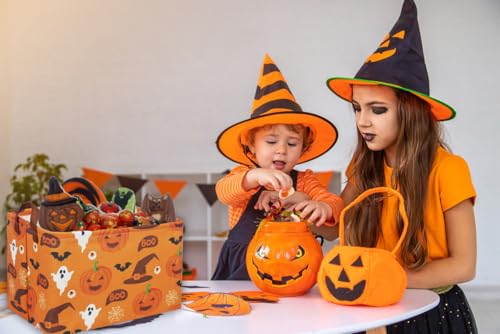 Image of Essme Rectangular Halloween Baskets,Kids Basket Empty with Handles,Cute Baskets for kids Room Decor,Boys and Girls, Candy Bins,( Halloween).