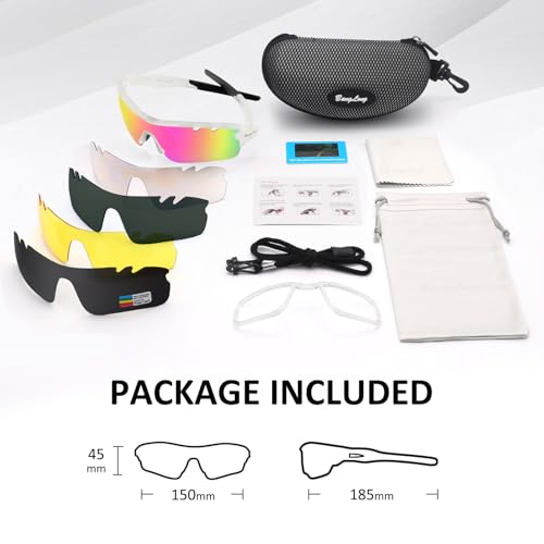 Image of BangLong Polarized UV400 Sports Sunglasses with 5 Lenses for Men Women | TR90 Flexible Frame, 5 Interchangeable Lens with RX Insert, 0.9oz Sports Glasses for Running Cycling Baseball Hiking