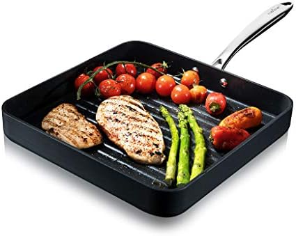 NutriChef Nonstick Stove Top Grill Pan - PTFE/PFOA/PFOS Free 11" Hard-Anodized Non stick Grill & Griddle Pan - Kitchen Cookware ,High Ridges, Strong Riveted Handles, Dishwasher Safe NCGRP38