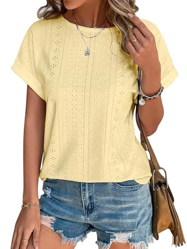 Cuptacc Bluse Damen Sommer Elegant Top Damen Tops Lochstickerei Kurzarm...