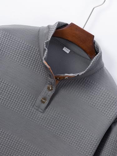 Men's Casual Sweater Long Sleeve Stand Collar Button Knitted Pullover Sweaters4