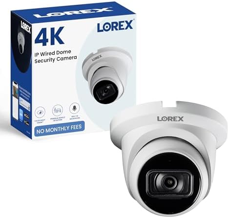Lorex 4K IP Wired Dome Security Camera | Listen-in Audio | Smart Motion Detection (Person/Vehicle) | Colour & IR Night Vision | IP67 Weatherproof | White