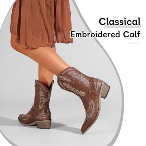 Image of Western Cowboy Boots for Women Rhinestone Cowgirl Boot with Low Block Heel Embroidery Sparkly Short Ankle Booties Walking Bootie for Country Concert Disco Outfits