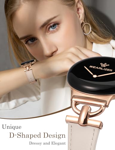 Image of Wearlizer Leather Bands Compatible with Google Pixel Watch 4 /3 41mm /Pixel Watch 2 /1 Band Women, Dressy Designer Slim Leather Strap with D-Shape Metal Buckle for Pixel Smartwatch Accessories