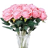 SITUMEIZI 15PCS Pink Artificial Roses Silk Flowers Fake Roses Realistic Bouquet Long Stem with Gift Box for Mother's Gift Day Home Party Wedding Decorations