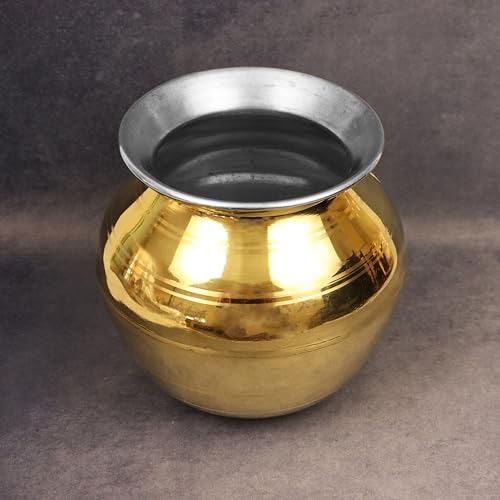 Image of Putrika Traditional Handcrafted Brass Utensil Pongal Pot| Pongal Paanai | Cookware|Urli|Heavy Weight|Sankranthi Festival| Inner TIN Coating[Weight: 795gm] (7 inch)