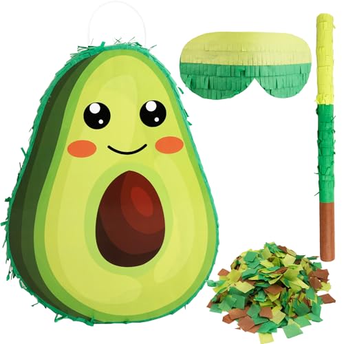 Novelty Fruit Avocado Pinata with Blindfold Bat Confetti for Baby Shower Fiesta Taco Tuesday Party Mexican Themed Party Decorations