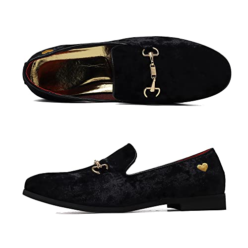 Image of FLQL Men's Luxury Velvet Penny Loafers Shoes Embroidery Suede Dress Loafers Daily Boats Shoes for Party Wedding Prom Size 7-13