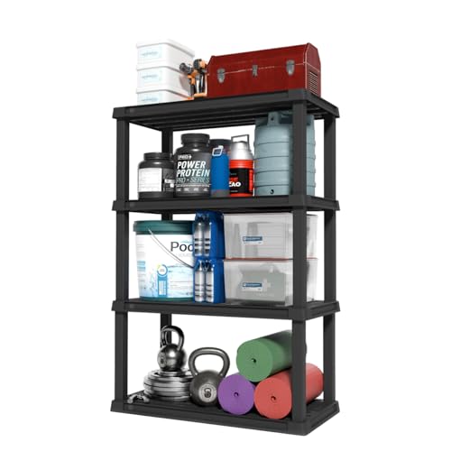 IRIS USA 4-Shelf Heavy Duty Plastic Storage Shelves, 600lb Capacity, 56' H x 36' W x 18' D, Large Modular Shelving Unit Storage Organizer for Garage, Home, Warehouse & Gym, Storage Rack - Black