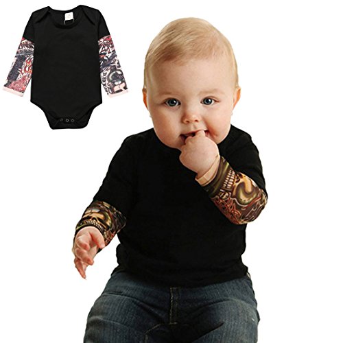 Image of PAUBOLI Fake Tattoo Sleeve Shirt Bodysuit for Baby Boy Girls 3-24 Months