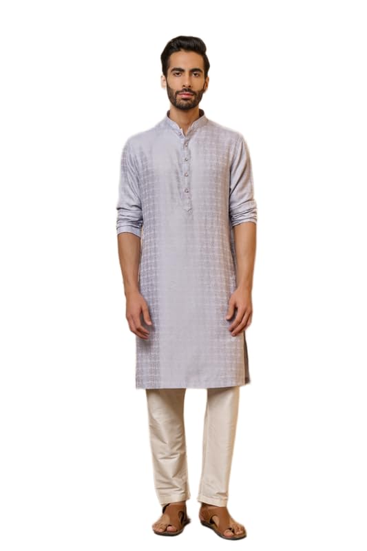 Light Grey Jacquard Kurta Set | Ethnic WEAR | Light Grey-image-24