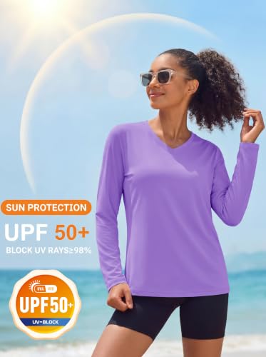 Image of MAGCOMSEN Sun Shirts for Women Long Sleeve SPF Shirt V-Neck UPF 50+ UV Prontection Quick Dry Top for Workout Hiking Swim