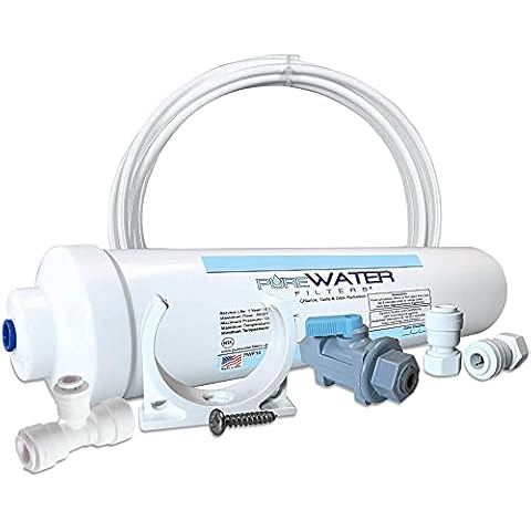 Inline Water Filter Kit for Ice Makers with 1/4" Tubing and a T-Connector Cover
