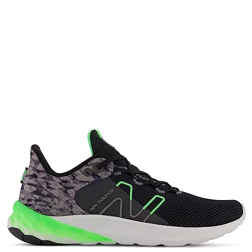 New Balance Tênis infantil Fresh Foam Roav V2 com cadarço, Preto/Verde, 5 Wide Big Kid