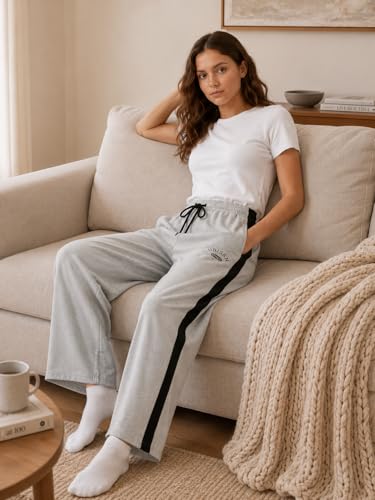 Image of Stylbase Women's Wide Leg Combo Track Pants - Elastic Drawstring Waist - Soft Breathable Cotton Relaxed Fit Lounge & Travel Trousers for Women & Girls (Pack of 2)