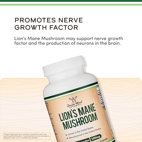 Organic Lions Mane Mushroom Capsules (120 Count), for Focus Support and Immune Health, Third Party Tested and Grown in The USA - by Double Wood