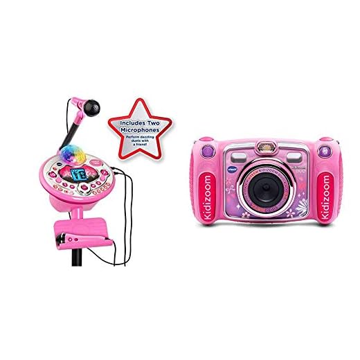 VTech Kidi Star Karaoke System 2 Mics with Mic Stand & AC Adapter, Pink & Kidizoom Duo Selfie Camera, Amazon Exclusive, Pink