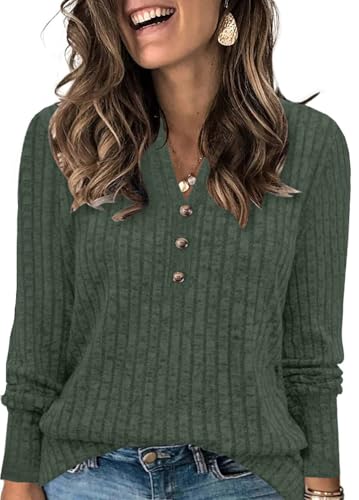 Plus Size Tops for Women Long Sleeve V Neck Button Down Shirts Casual Loose Tunic Sweaters Fall Winter Outfits L-4XL