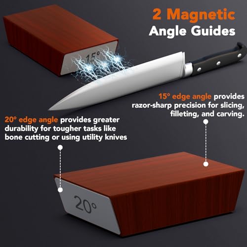 Rolling Knife Sharpener for Razor Sharp Edges, Easy Kitchen Knife Sharpening Tool Kit for Steel of Any Hardness, 15 & 20 Degrees Powerful Magnetic Holder - Image 3