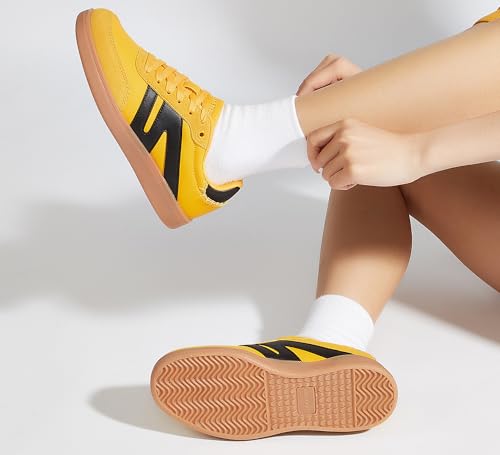 Image of LUCKY STEP Women Retro Gum Sole Fashion Sneakers | Genuine Leather Classic Tennis Skate Walking Shoes Anti Slip Trainers