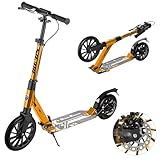 「SUNPIE」キックボード キックスクーター 折り畳み式 2025最新ディスクブレーキ付き 10インチタイヤ フット/ハンドブレーキ 4段階にて調整 機能充実 子供/大人用 アルミニウム製 大人/子供用 誕生日 プレゼント ギフト包装選択可能 修理保障 修理代無料【保証1年】 (ゴールド)