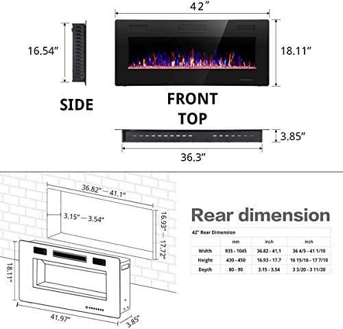 Amazon.com: R.W.FLAME 42IN Recessed and Wall Mounted,The Thinnest  Fireplace,Low Noise, Fit for 2 x 6 and 2 x 4 Stud, Remote Control with  Timer,Touch Screen,Adjustable Flame Color and Speed : Home u0026