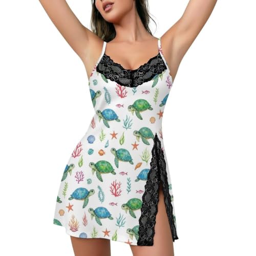 SESLFLKPJK Lightweight Women Girls Slit Turtle Sleep Dress