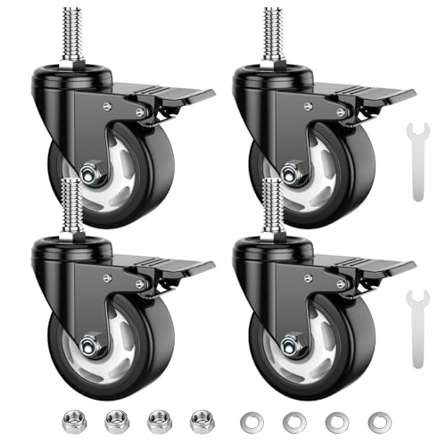 Roulettes pivotantes de 7,6 cm lot de 4 pour meuble et chariot avec tige filetée 1/2 pouce