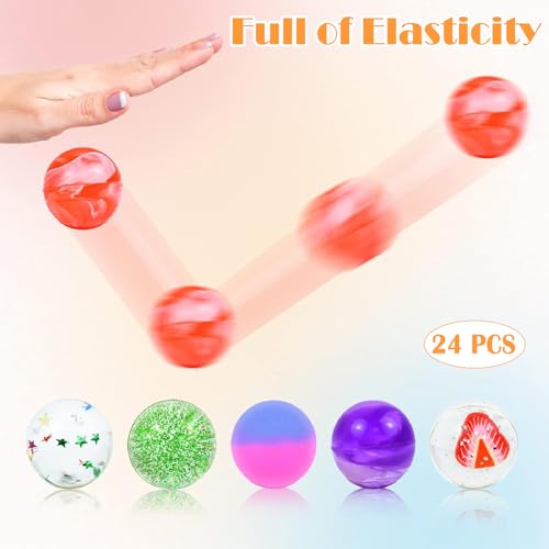 Seamart 24 Stück Flummies für Kinder 25 mm Flummis Springball Bunte Hüpfbälle und Kindergeburtstag Gummibälle Gastgeschenke