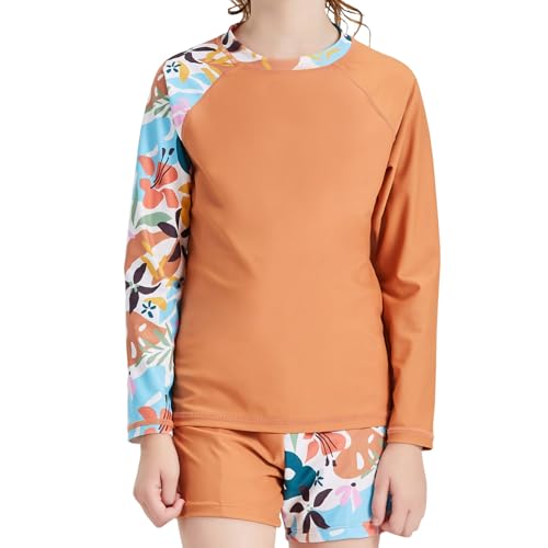 Image of Girls Long Sleeve Swimsuits 2 Pieces Set Rash Guard Swimwear Quick Dry Surfing Wetsuit for Kids Bathing Suit 5-16 Years