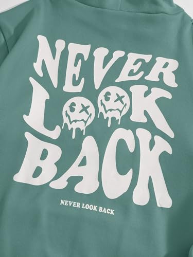 COZYEASE Men's Graphic Letter Print Drawstring Street Hoodies Oversized Vintage Long Sleeve Sweatshirts Mint Green L3