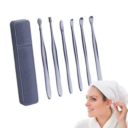 耳かき - 6x ポータブル耳垢除去耳スクープ、軽量で痛みのない耳かき |耐久性のあるキュレット耳垢除去、収納ボックス付き、家庭や旅行用の耳掃除キット