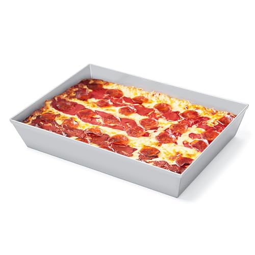 GFTIME Detroit Style Pizza Pan 35 x 25CM, Non Stick Without BPA, Square Hard Anodized Deep Dish,Sicilian Pizza Pan for Ovens